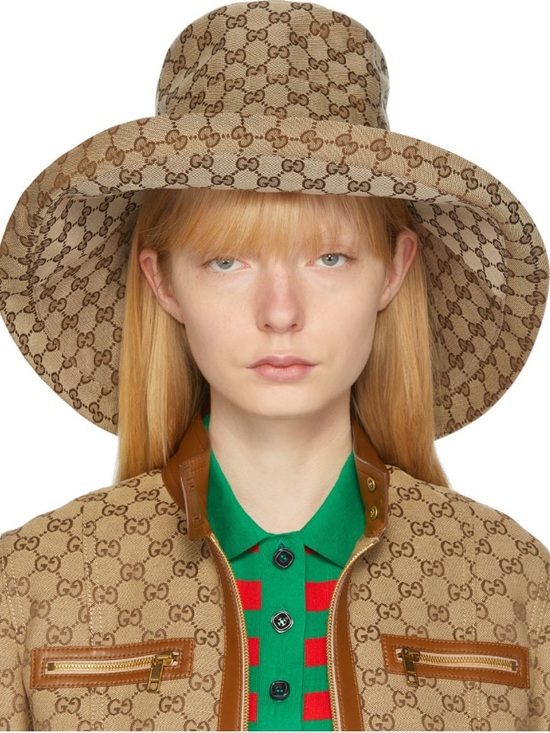 monogram Accessories - Beige Canvas Large Wide Brim Monogram Bucket Hat Jacquard Sun Coverage Beach